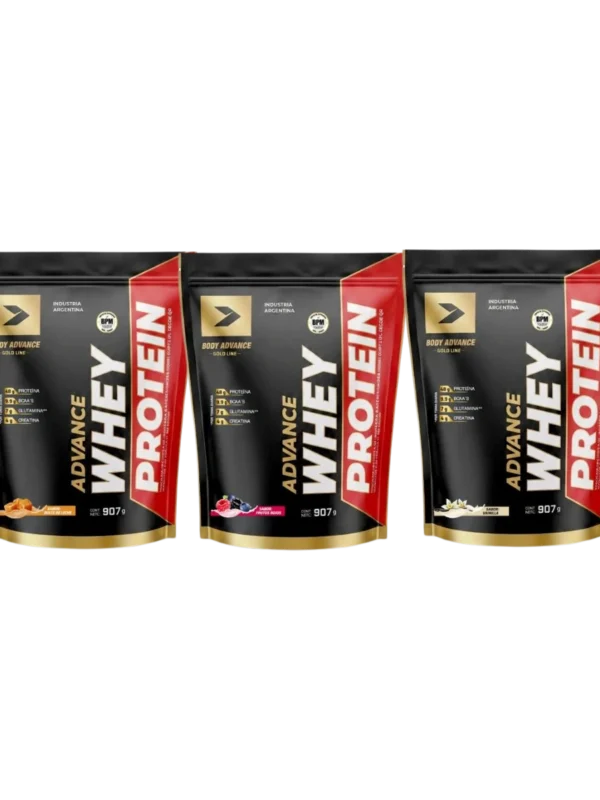 3 PROTEINA WHEY BODY ADVANCED - CHOCOLATE / FRUTOS ROJOS / VAINILLA